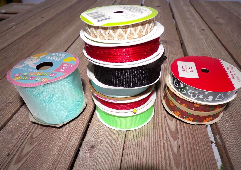 9 Spools Ribbon Lot Crafts 2 Full Spools 7 Partial Easter Christmas Halloween